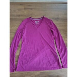 Nike Dri-fit Long Sleeve Athletic Workout Shirt Pink Size‎ Small Gym V Neck